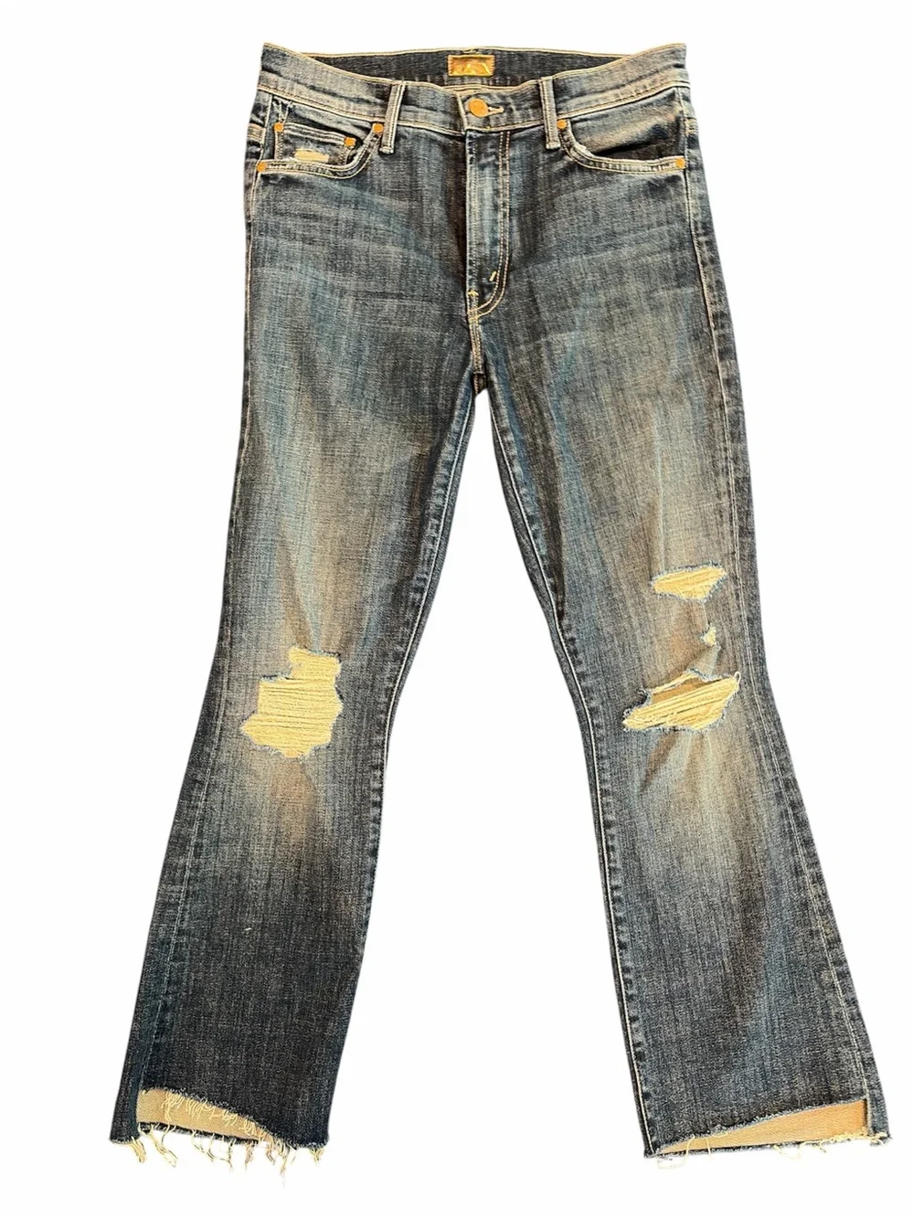 MOTHER Women’s Distressed Cropped Jeans in Faded Blue